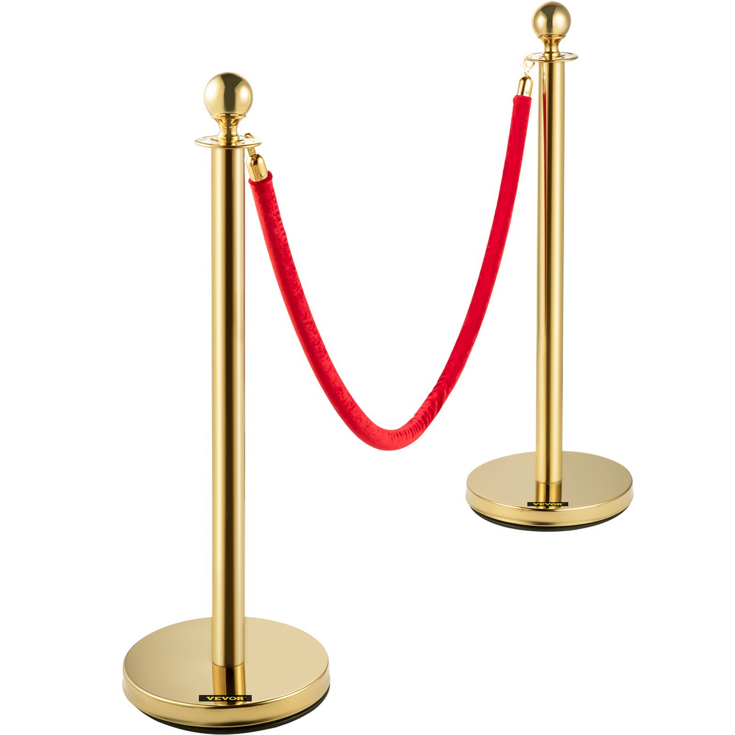 38 Inch Stanchion Posts Queue, Red Velvet Rope (3, Gold)