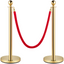 38 Inch Stanchion Posts Queue, Red Velvet Rope (3, Gold)