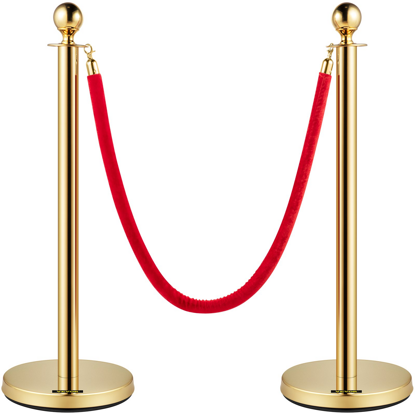 38 Inch Stanchion Posts Queue, Red Velvet Rope (3, Gold)