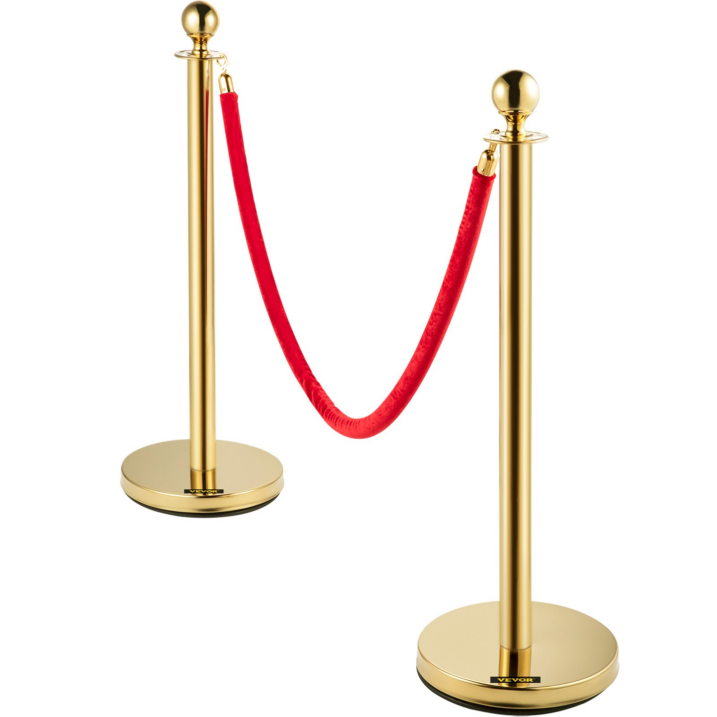 38 Inch Stanchion Posts Queue, Red Velvet Rope (3, Gold)