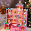 Joystone Doll House for Girls, 5-Story 19 Rooms Huge Dollhouse Playset with LED Lights, 2 Dolls, Furnitures, Accessories, DIY Pretend Play House Toys Gifts for Kids, Pink