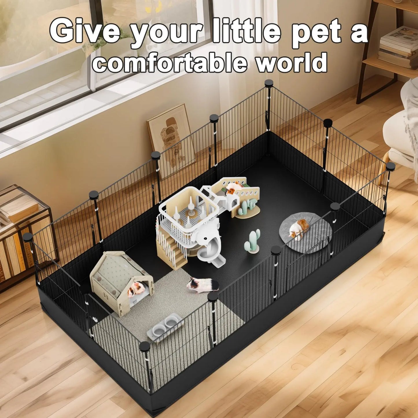 Guinea Pig Cages, Small Aniamal Playen with 600D Oxford Waterproof Linner, One-Hand Release Hook Design Bunny Run, 12 Panels Triple Fixing C&C Cage for Guinea Pigs, Bunny, Rabbit, Hedgehog, 48''L X 24''W X 16''Hc