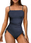 Eytino Womens Swimwear Ruched Drawstring One Piece Swimsuits Ribbed Tummy Control Swim Suit Tie Side Swimming Suits Blue L
