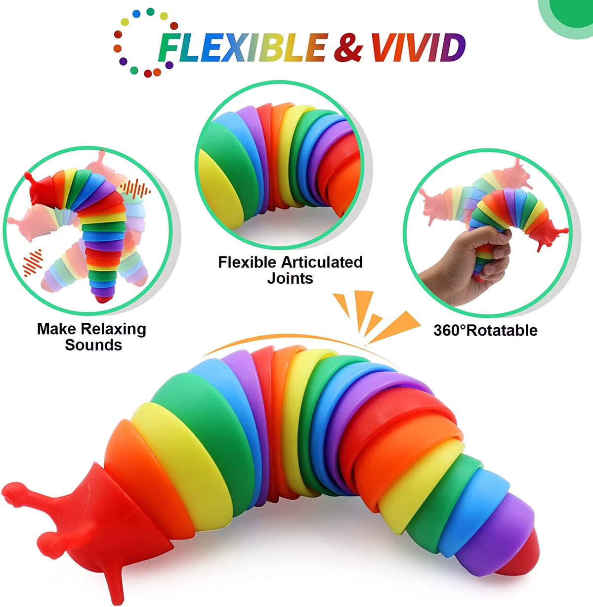 Kidditouch 4 Pcs Slug Sensory Toys for Kids with Autism, Fidget Toy for Autistic Kids & Adults, 3D Articulated Slugs