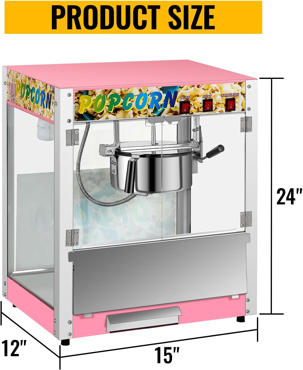 Commercial Countertop Popcorn Maker Machine 8 Ounce Kettle Movie Theater Automatic Popcorn Popper with Heating Rod Heat Lamp Safety Tempered Glass Doors