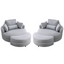 Swivel Accent Barrel Modern Grey Sofa Lounge Club Big Round Chair with Storage Ottoman Linen Fabric for Living Room Hotel with Pillows .2PCS