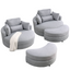 Swivel Accent Barrel Modern Grey Sofa Lounge Club Big Round Chair with Storage Ottoman Linen Fabric for Living Room Hotel with Pillows .2PCS