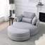 Swivel Accent Barrel Modern Grey Sofa Lounge Club Big Round Chair with Storage Ottoman Linen Fabric for Living Room Hotel with Pillows .2PCS