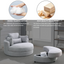 Swivel Accent Barrel Modern Grey Sofa Lounge Club Big Round Chair with Storage Ottoman Linen Fabric for Living Room Hotel with Pillows .2PCS