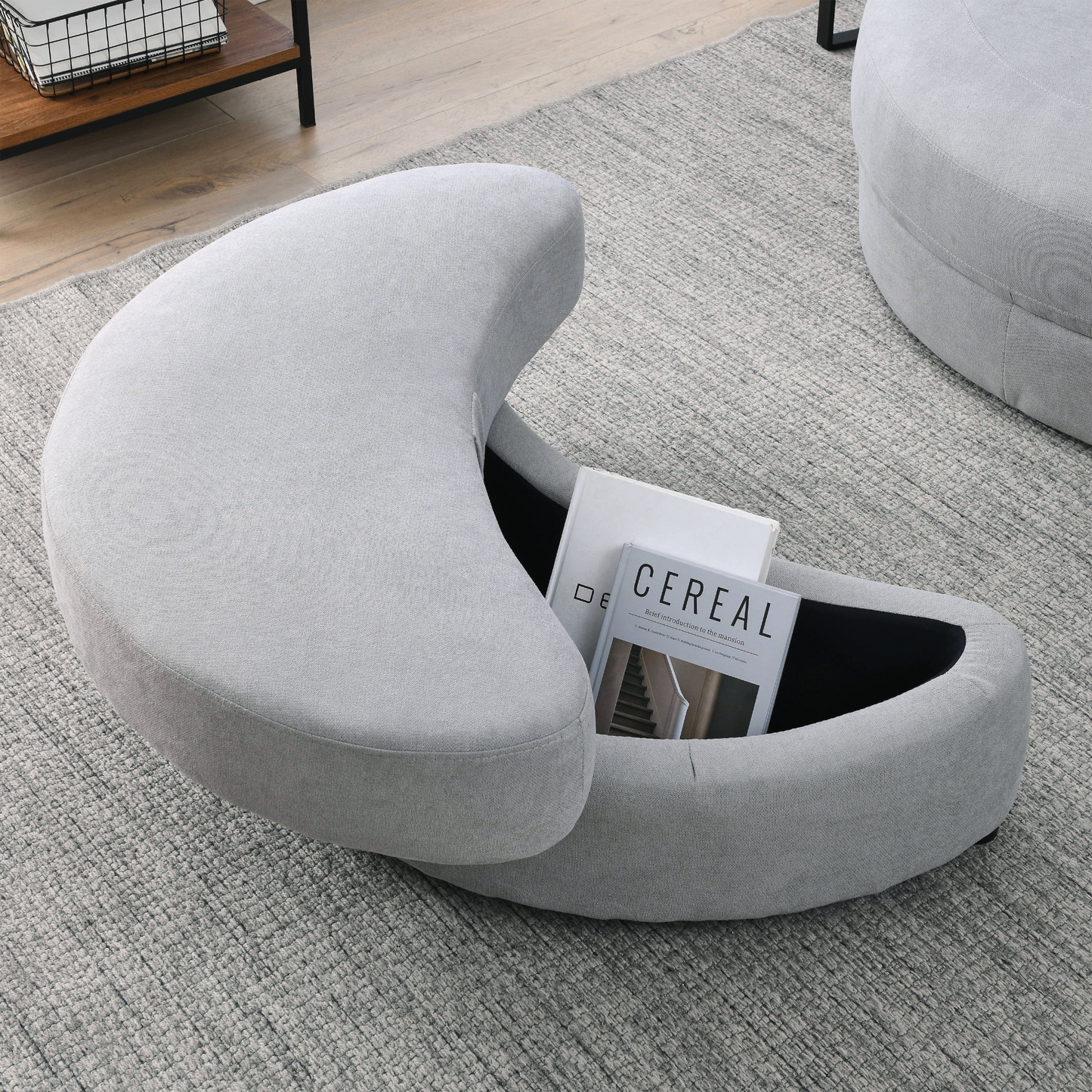 Swivel Accent Barrel Modern Grey Sofa Lounge Club Big Round Chair with Storage Ottoman Linen Fabric for Living Room Hotel with Pillows .2PCS