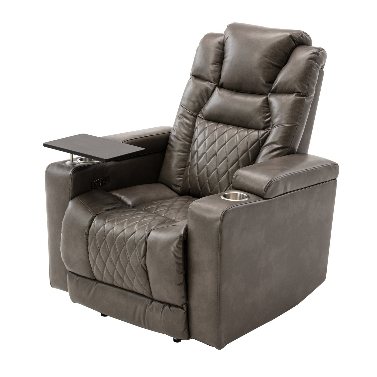 Power Motion Recliner with USB Charging Port and Hidden Arm Storage, Home Theater Seating with 2 Convenient Cup Holders Design and 360° Swivel Tray Table