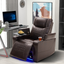 Power Motion Recliner with USB Charging Port and Hidden Arm Storage 2 Convenient Cup Holders Design and 360° Swivel Tray Table,Brown