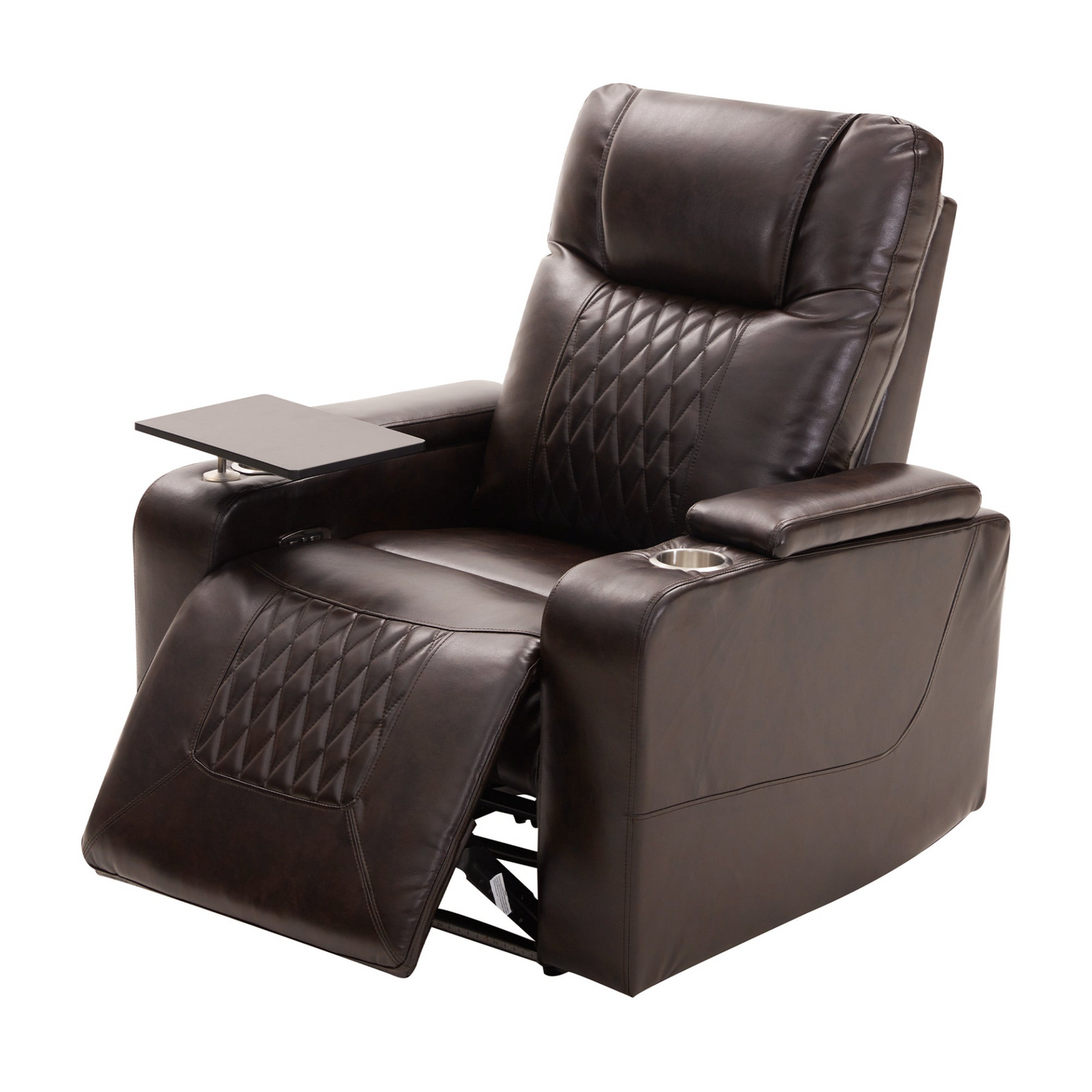 Power Motion Recliner with USB Charging Port and Hidden Arm Storage 2 Convenient Cup Holders Design and 360° Swivel Tray Table,Brown