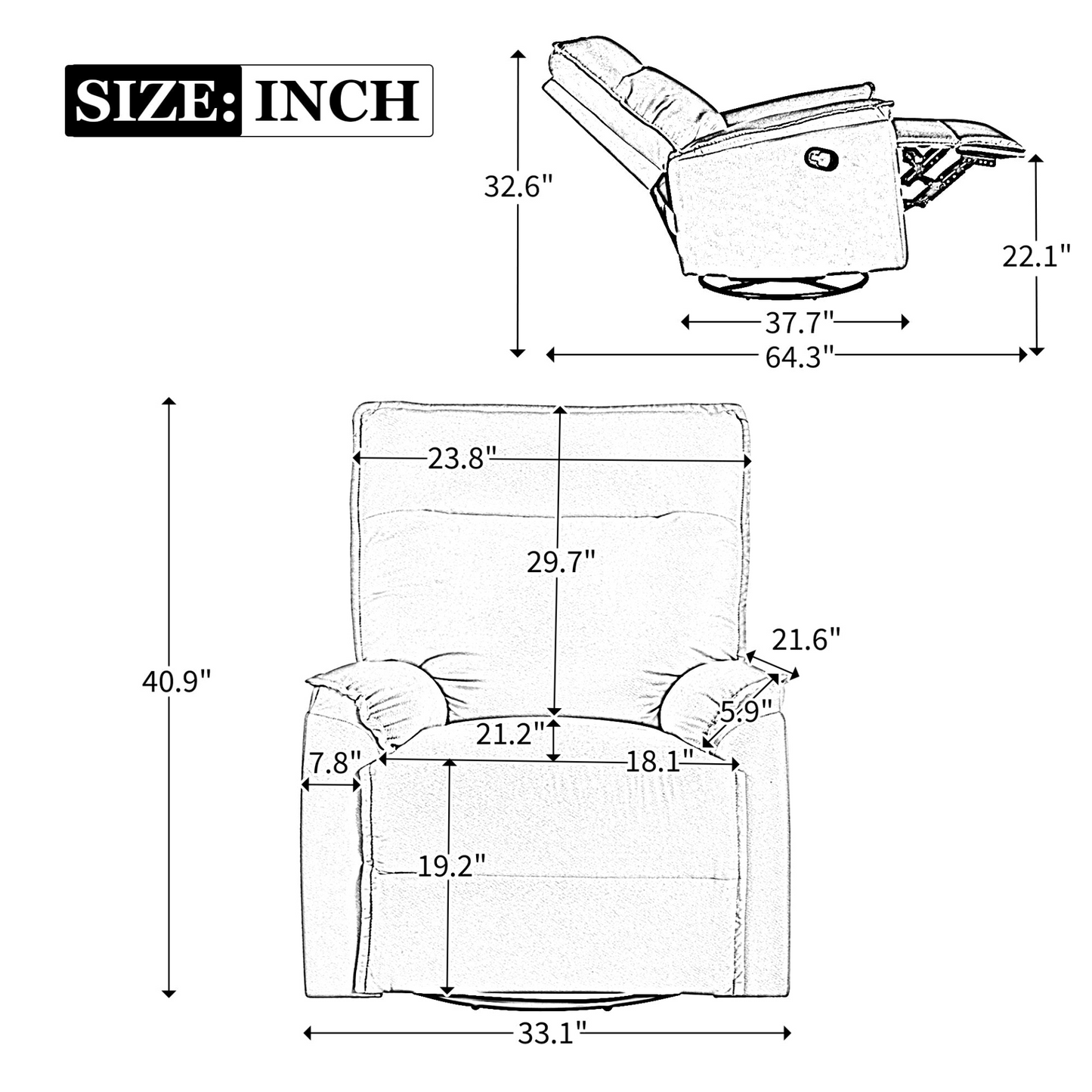 360 Degree Swivel Recliner Manual Recliner Chair Theater Recliner Sofa for Living Room, Grey