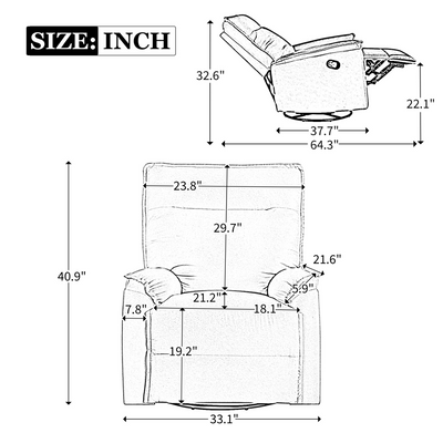 360 Degree Swivel Recliner Manual Recliner Chair Theater Recliner Sofa for Living Room, Grey