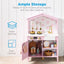 Best Choice Products Pretend Play Wooden Farmhouse Kitchen Set W/ Storage, Clicking Knobs, 5 Accessories - Rose