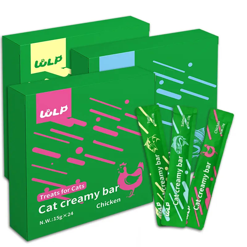 WLP : Cat Creamy Bar,Grain-Free, Lickable, Squeezable Creamy Cat Treat,15G Each Tubes,24 Tubes