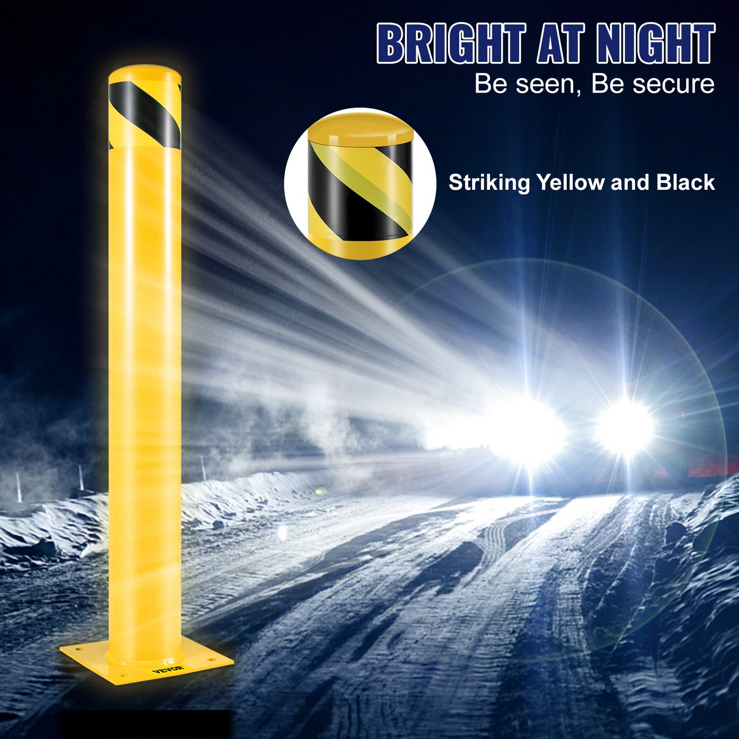 Safety Bollard, 42 Inch Height Bollard Post, 4.5 Inch Diameter Steel Pipe Safety Bollard Post, Yellow Steel Bollard, Steel Safety Bollard with 8 Anchor Bolts, Perfect for Traffic-Sensitive Area