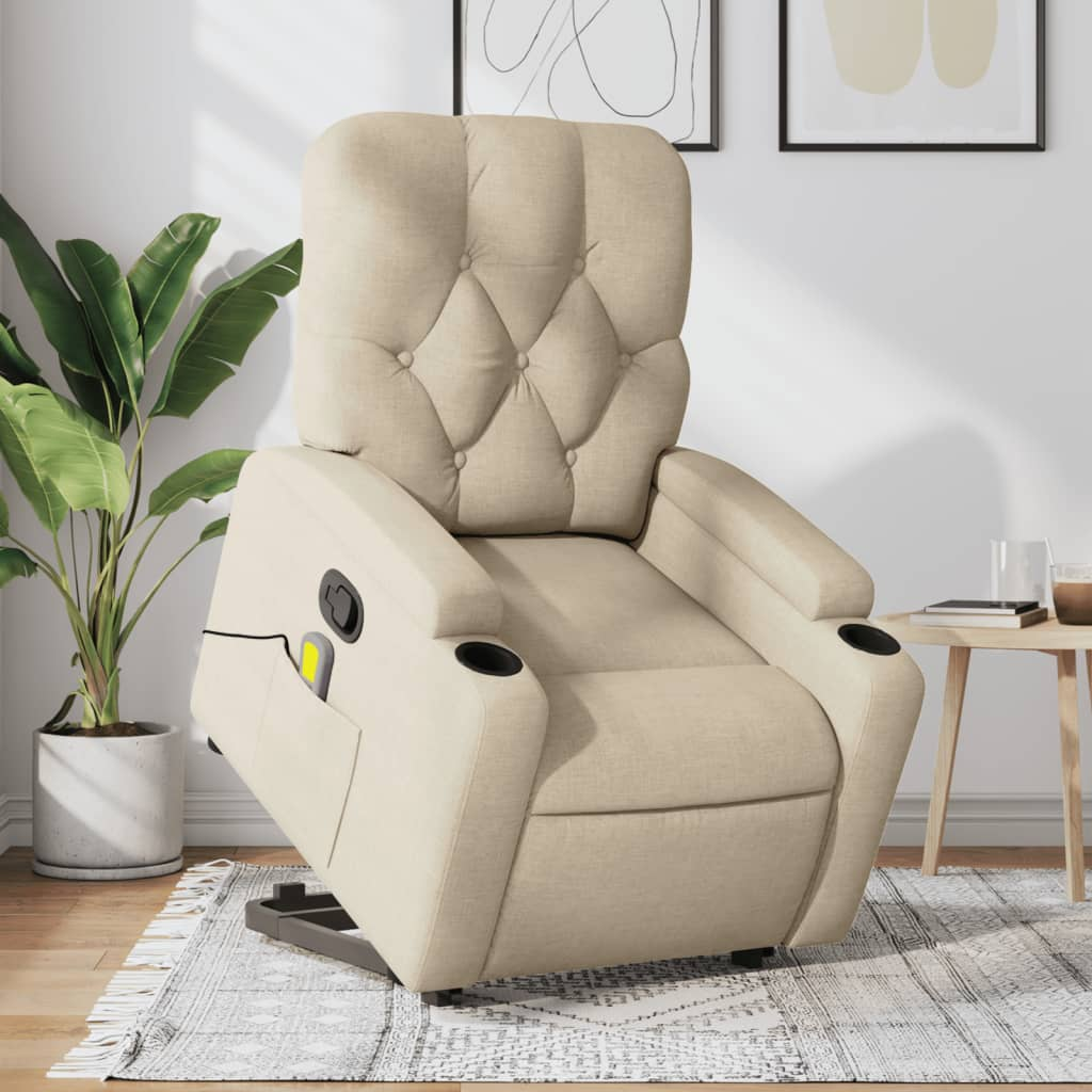 XL Stand up Massage Recliner Chair Cream Fabric