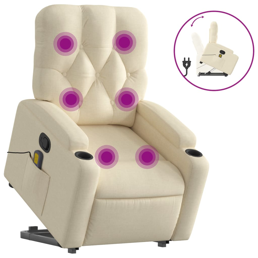 XL Stand up Massage Recliner Chair Cream Fabric