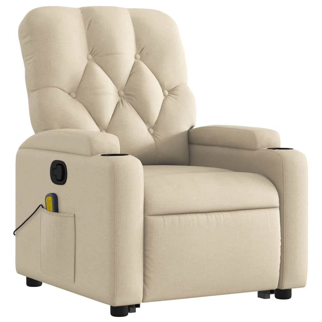 XL Stand up Massage Recliner Chair Cream Fabric