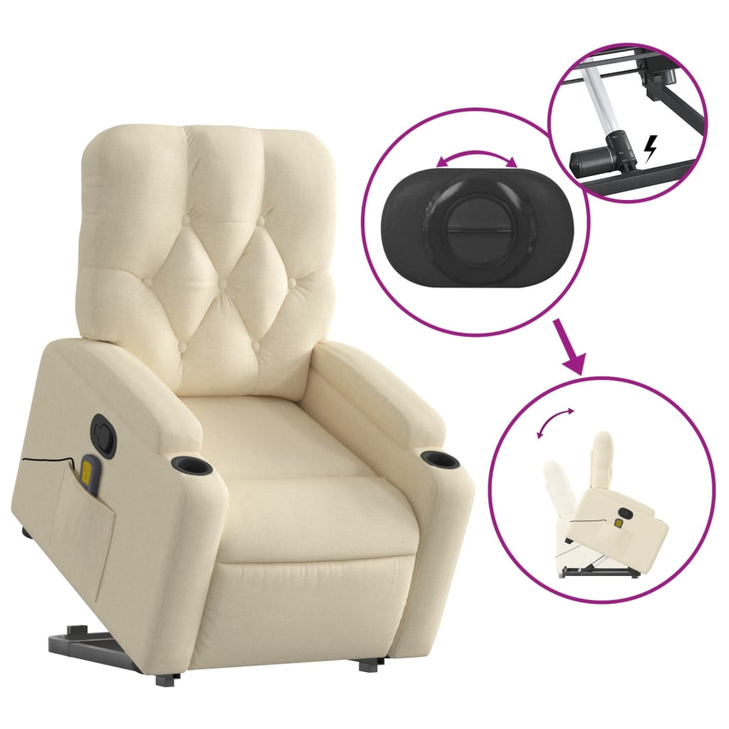 XL Stand up Massage Recliner Chair Cream Fabric