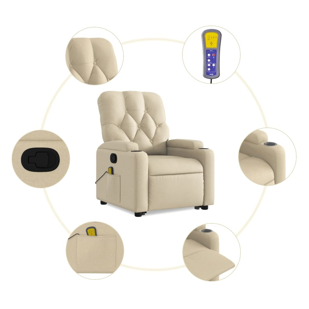 XL Stand up Massage Recliner Chair Cream Fabric