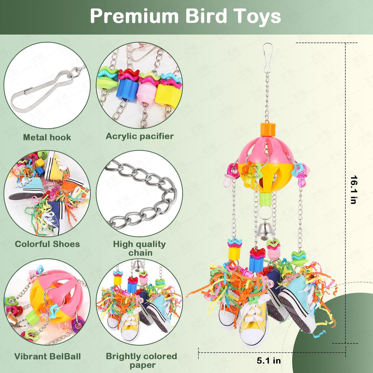 Small and Medium-Sized Bird Toys, Parrot Chewing Sneakers Acrylic Amazon Parrot, Love Birds, Parrot, Parrot, Bell Ball Birdcage Toys.
