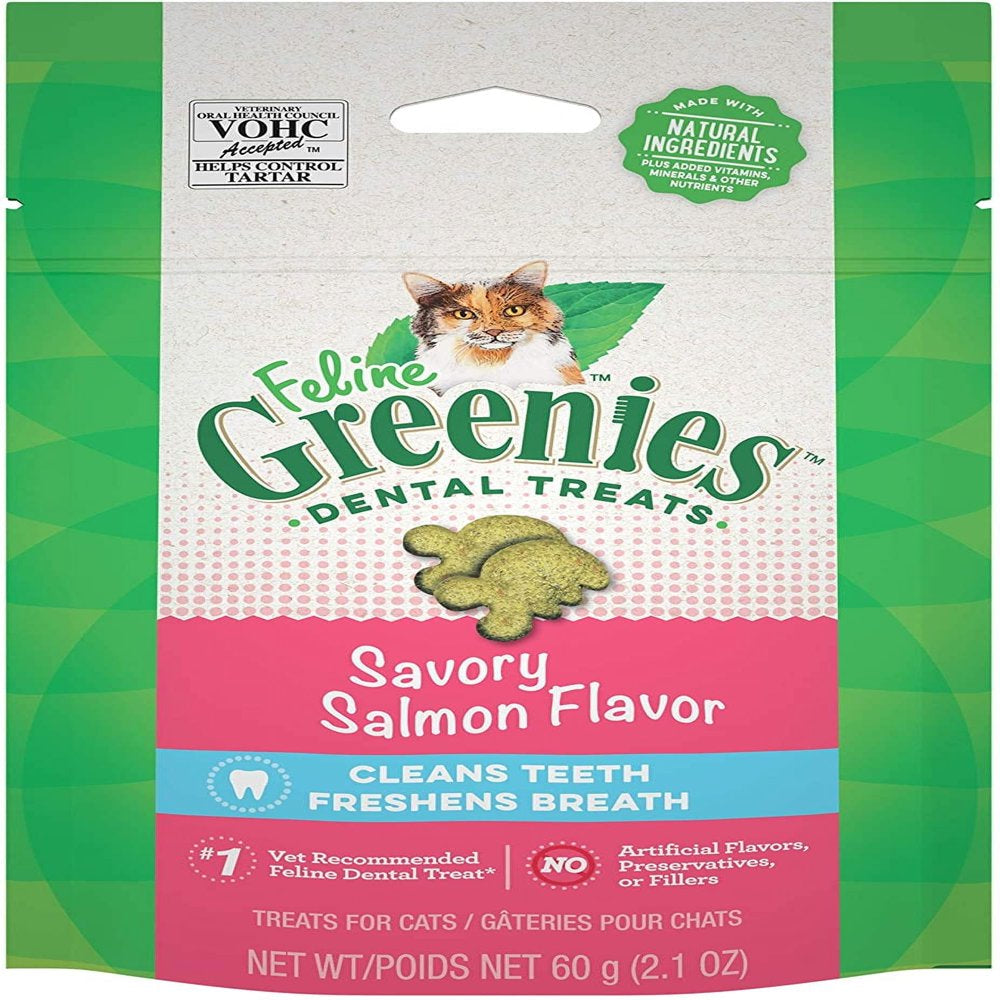 Greenies Feline Savory Salmon Flavor Dental & Crunchy Treat for Cat, 2.1 Oz.