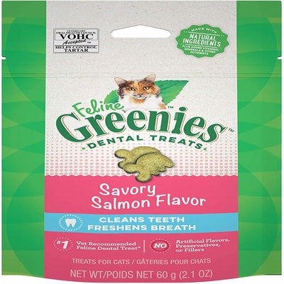 Greenies Feline Savory Salmon Flavor Dental & Crunchy Treat for Cat, 2.1 Oz.