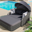 79.9" Outdoor Sunbed with Adjustable Canopy, Double lounge, PE Rattan Daybed, Gray Wicker And Cushion