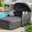 79.9" Outdoor Sunbed with Adjustable Canopy, Double lounge, PE Rattan Daybed, Gray Wicker And Cushion