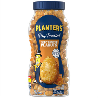 (4 Pack) PLANTERS Honey Roasted Peanuts, Party Snacks, Plant-Based Protein, 16 Oz Jar