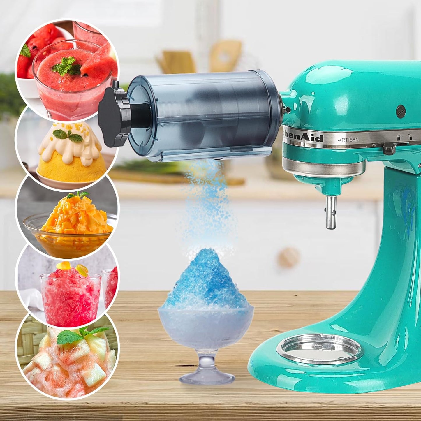 Shave Ice Attachment for Kitchenaid Stand Mixer,With 8 Molds Shave Ice Attachment for Kitchenaid Stand Mixers, Ice Shaver Attachment, Snow Cone Attachment,Ice Shaver Maker