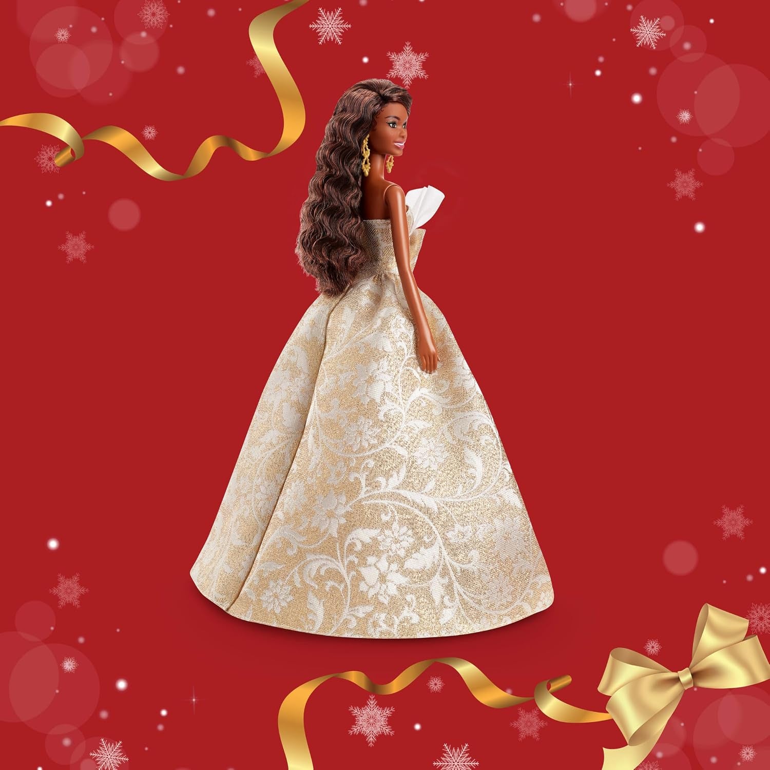 Barbie Signature 2025 Holiday Fashion Doll with Black Hair Wearing Silver & Gold Gown, Seasonal Collectible Includes Displayable Packaging & Doll Stand