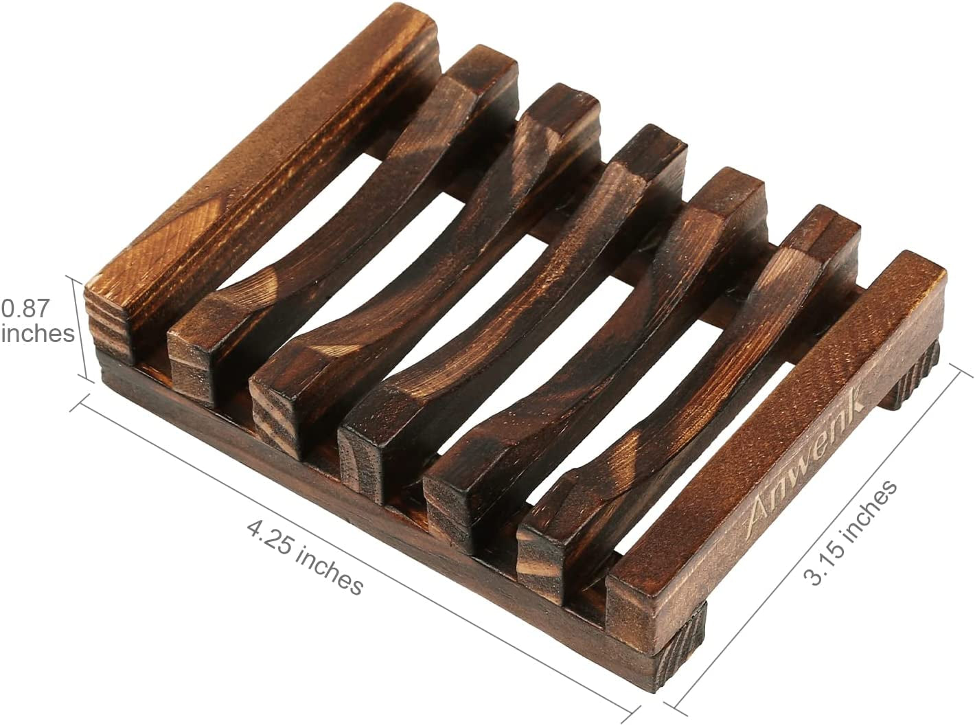 Anwenk Wooden Soap Dish Soap Saver Holder Tray for Bathroom Shower Rectangular Kitchen Drainer Hand Craft for Soap,Sponges and More (1Pack)