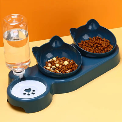 3 in 1 Cat Bowls with Automatic Water Bottle Tilted Design for Ear Protection and Neck Care Pet Feeder Drinking Water Bowl
