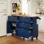 Farmhouse Kitchen Island Set with Drop Leaf and 2 Seatings,Dining Table Set with Storage Cabinet, Drawers and Towel Rack, Blue+Black+Brown