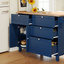 Farmhouse Kitchen Island Set with Drop Leaf and 2 Seatings,Dining Table Set with Storage Cabinet, Drawers and Towel Rack, Blue+Black+Brown