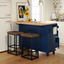 Farmhouse Kitchen Island Set with Drop Leaf and 2 Seatings,Dining Table Set with Storage Cabinet, Drawers and Towel Rack, Blue+Black+Brown