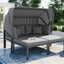 3-Piece Patio Daybed with Retractable Canopy Outdoor Metal Sectional Sofa Set Sun Lounger with Cushions for Backyard, Porch, Poolside,Grey