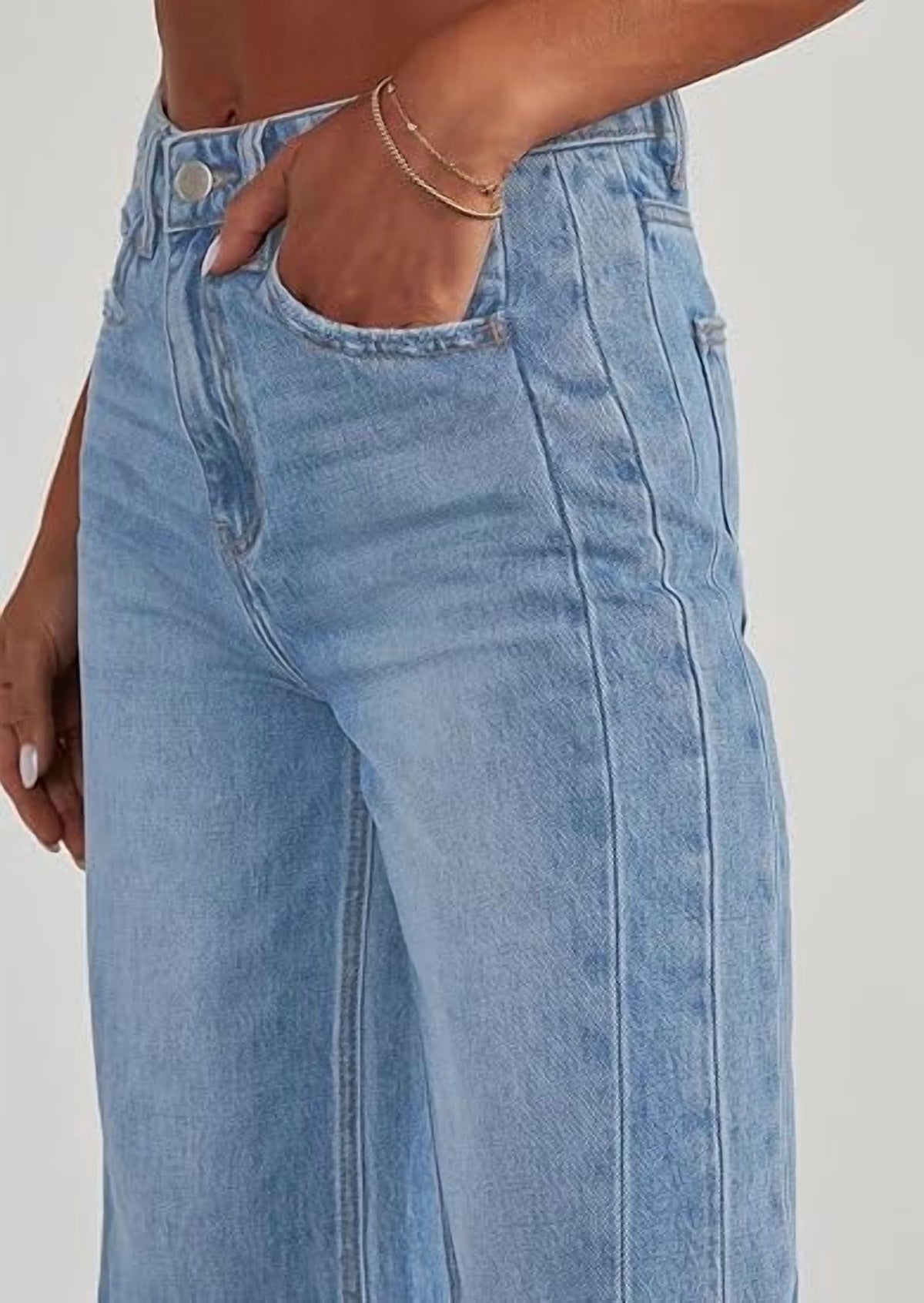 PRETTYGARDEN Wide Leg Jeans for Women Trendy High Waisted Stretchy Baggy Raw Hem Denim Palazzo Pants with Pockets