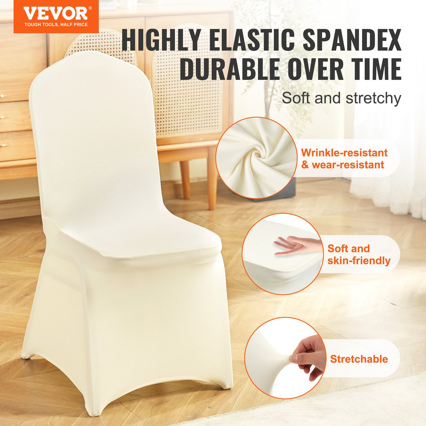 Stretch Spandex Folding Chair Covers, Universal Fitted Chair Cover, Removable Washable Protective Slipcovers, for Wedding, Holiday, Banquet, Party, Celebration, Dining (100PCS Ivory White)