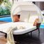 74.8" L Patio Daybed with Retractable Canopy, Outdoor Rattan PE Wicker Back Loveseat Sofa Set with Throw Pillows and Cushions for Backyard, Poolside, Garden, Beige