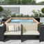 Spa Surround Spa Frame Quadrilateral Outdoor Rattan Sectional Sofa Set with Mini Sofa,Wooden Seats and Storage Spaces, Beige