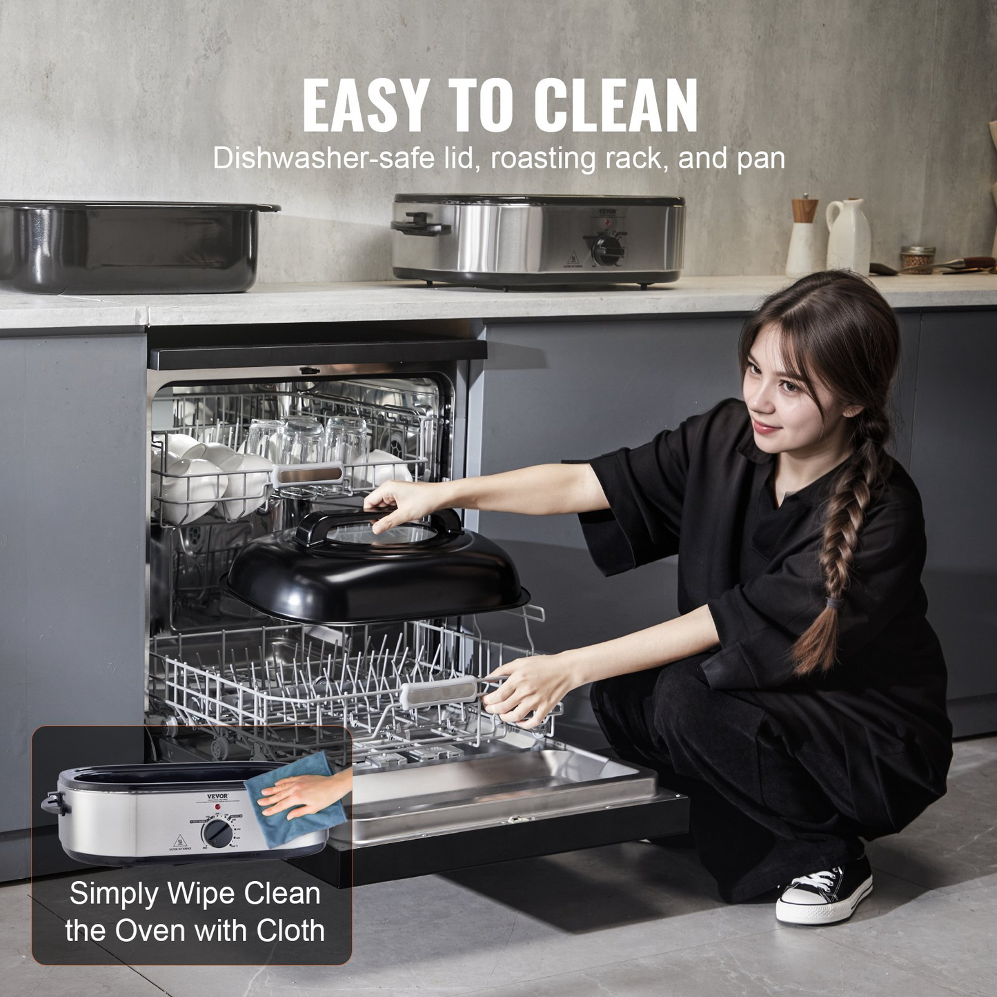 Electric Roaster Oven, 18 QT Turkey Roaster Oven with Self-Basting Lid, 1450W Roaster Oven with Defrost & Warm Function, Adjustable Temperature, Removable Pan & Rack, Fits Turkeys Up to 22LBS