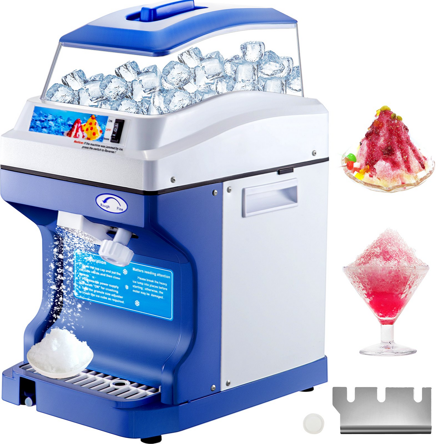 110V Commercial Ice Shaver Crusher 441LBS/H with 11LBS Hopper, 300W Tabletop Electric Snow Cone Maker 320 RPM Rotate Speed Perfect For Parties Events Snack Bar