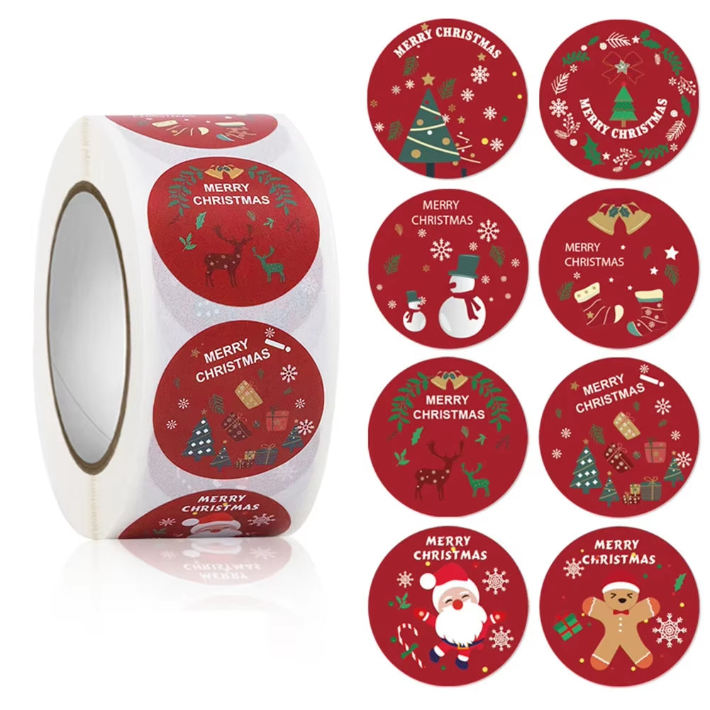 Christmas Gift Box 500Pcs round Labels Christmas Sticker Candy Bag Flower Gift Box Cake Boxes Packaging New Year Stickers