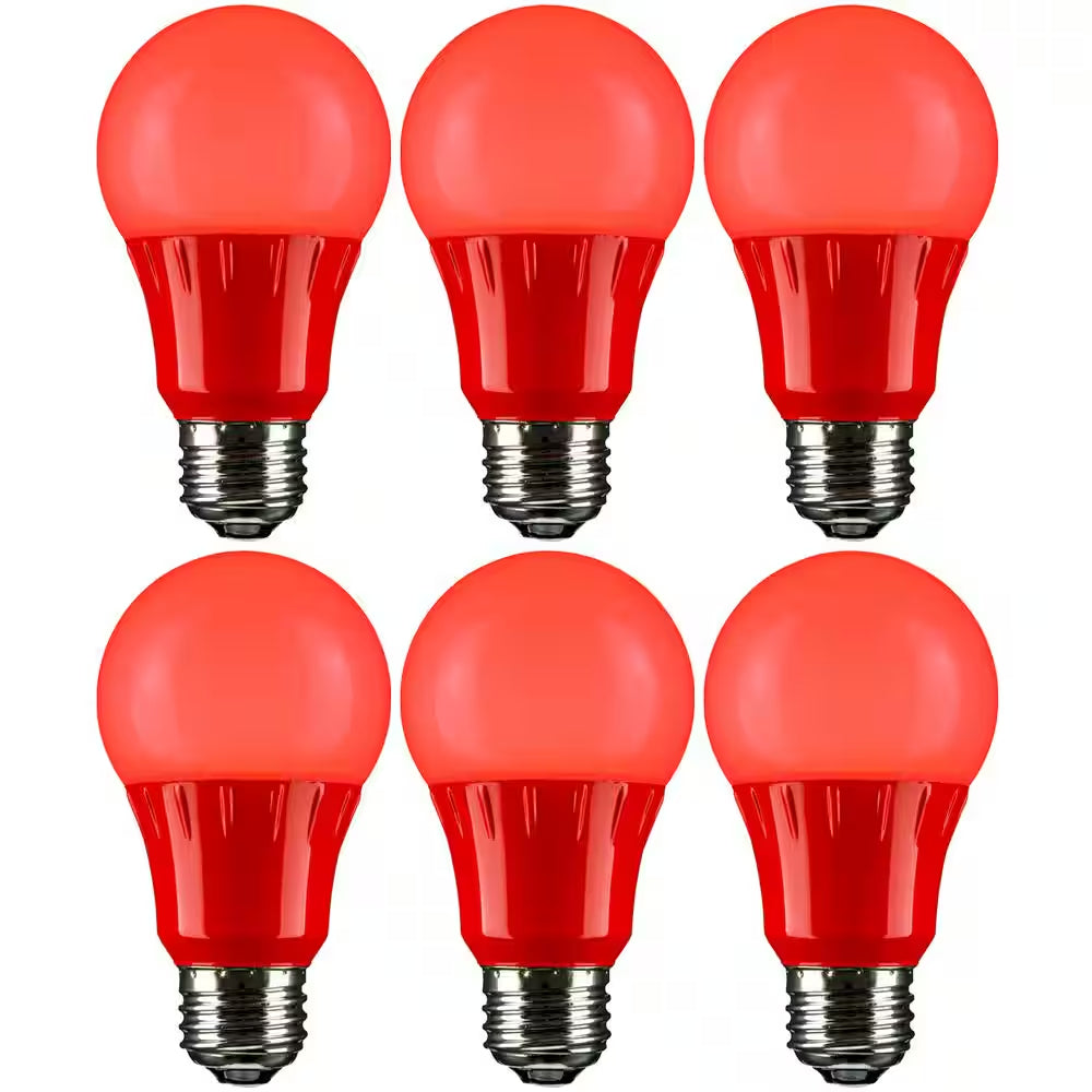 22-Watt Equivalent A19 LED Red Light Bulbs Medium E26 Base in Red (6-Pack)