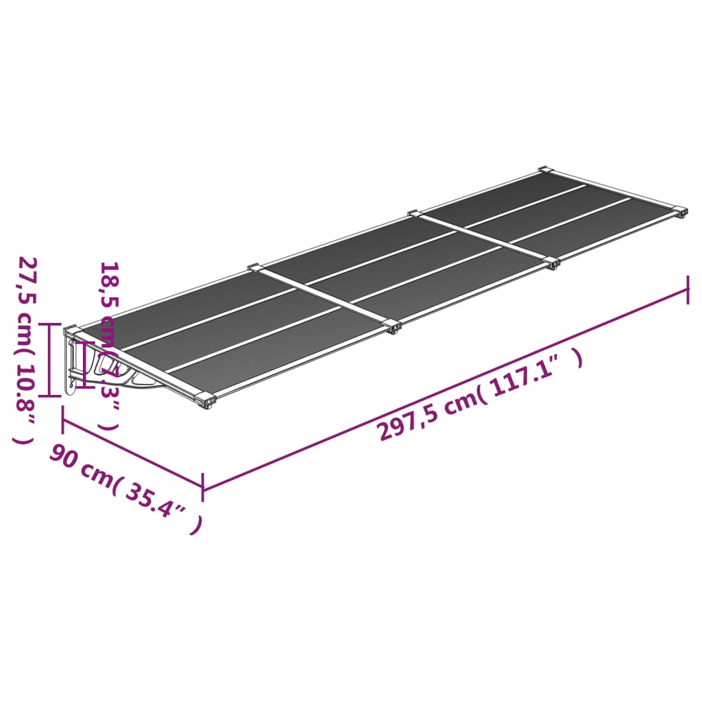 vidaXL Door Canopy Black 117.1"x35.4" Polycarbonate